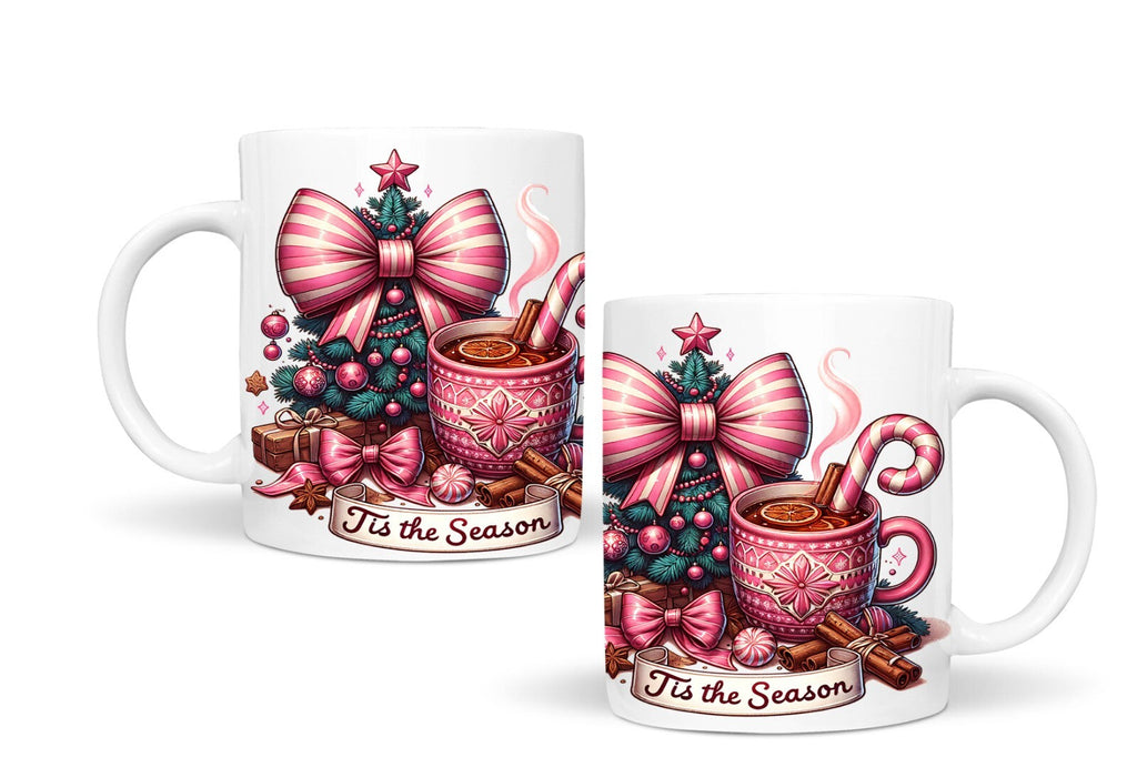 Retro Christmas Tis the Season Mug Gift 11 Oz Ceramic Hot Chocolate Coffee Tea