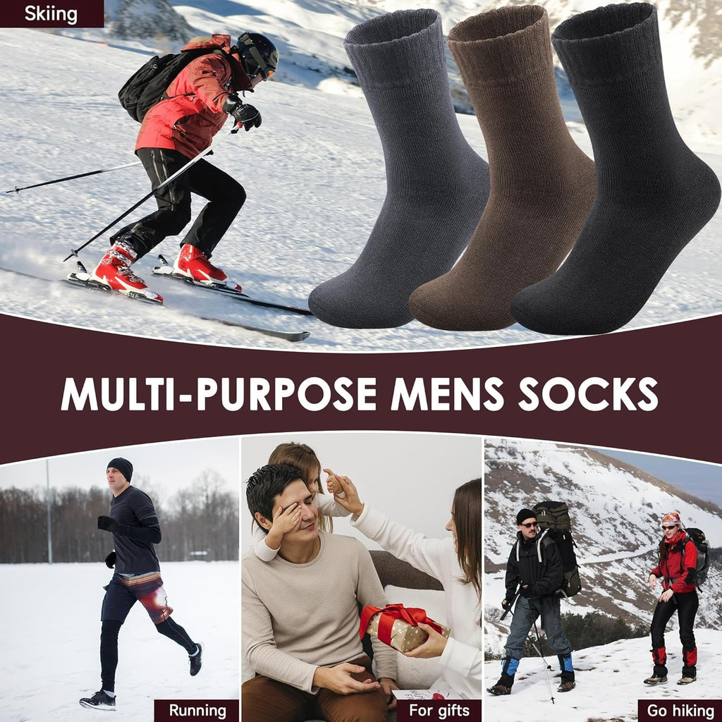 Thermal Socks for Men 7-13, Thick Winter Socks Mens, Soft Chunky Warm Classic Pure Hiking Walking Boot Crew Socks, 3 Pairs