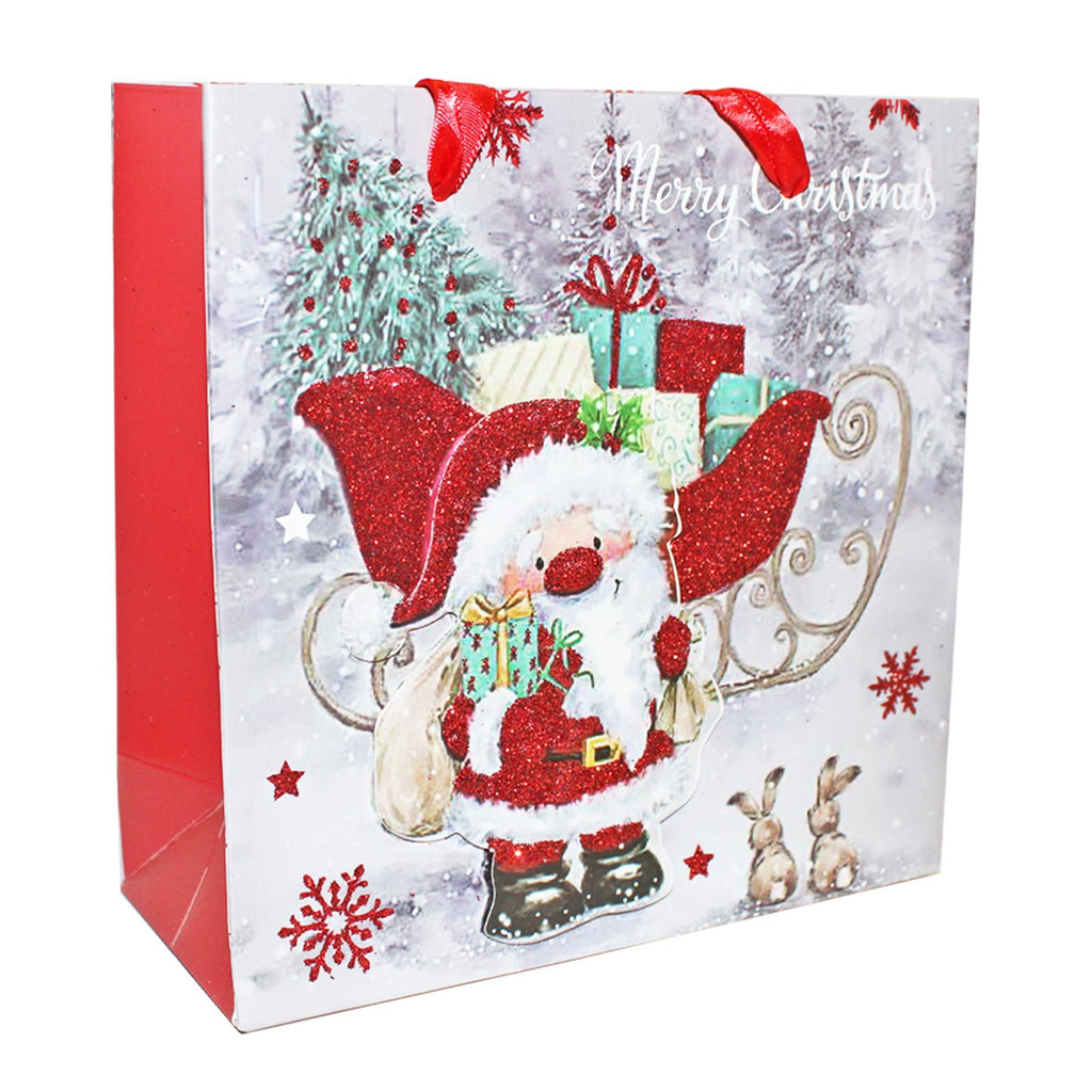 2 Pack 3D Christmas Gift Bags 16Cm X 16Cm Glittery - Choose Design