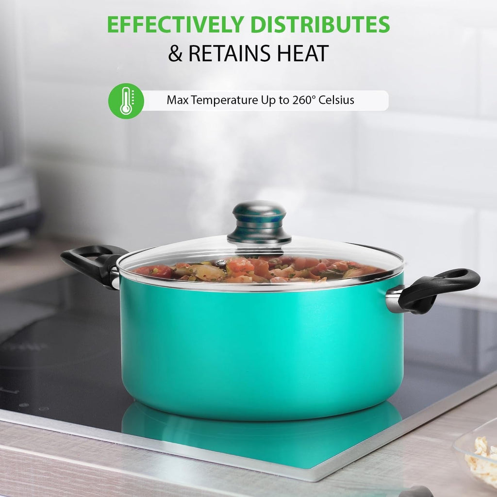 , 15 Piece Pots and Pans Set - Non-Stick Cookware Set, Induction Hob Cookware Set, Premium Cooking Set W/ Lids, Heat Resistant, Saucepot, Frying Pans, Oven Pot, Lids, Colorful