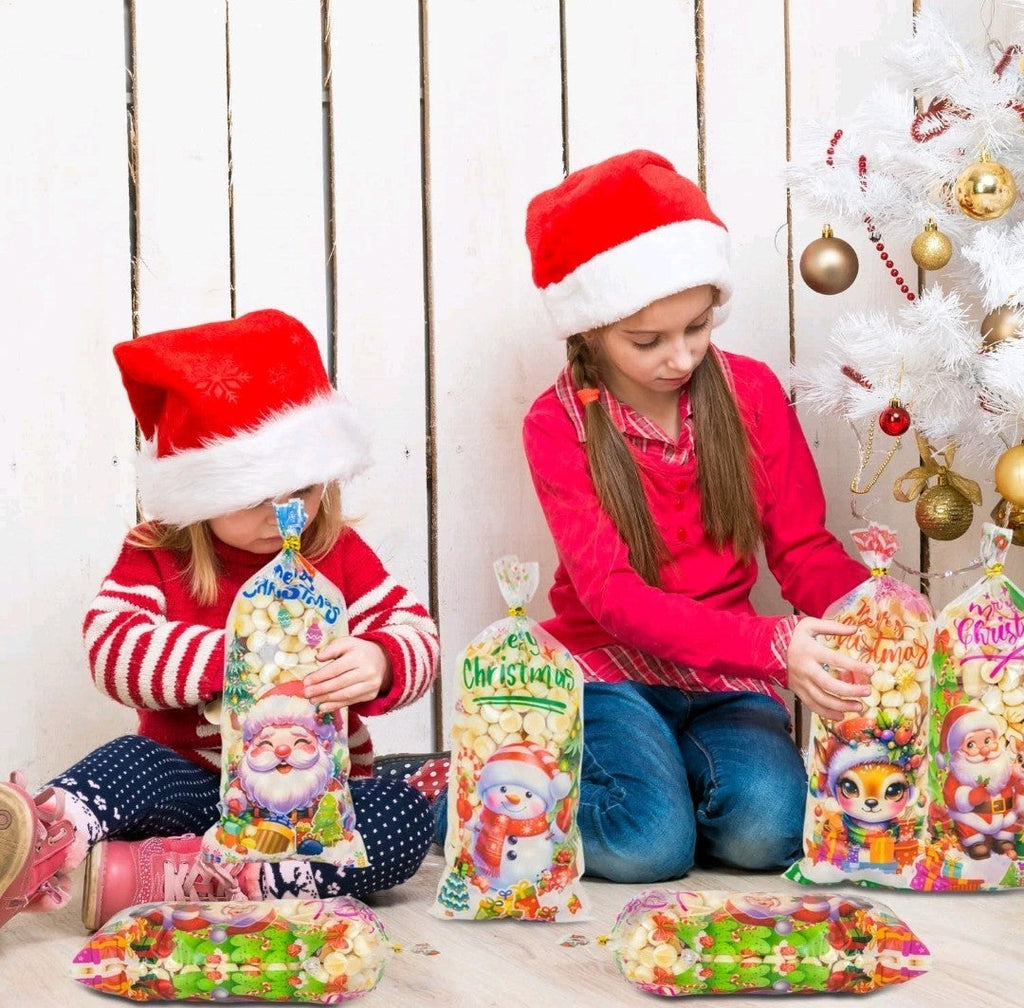 25X Christmas Santa Party Favour Cellophane Candy Biscuit Bag Sweets Treat Goody