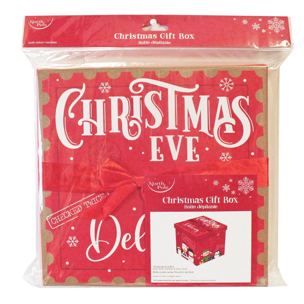 Christmas Eve Gift Box with Ribbon Bow 'Flat Pack' 28Cm X 27.5Cm - Characters