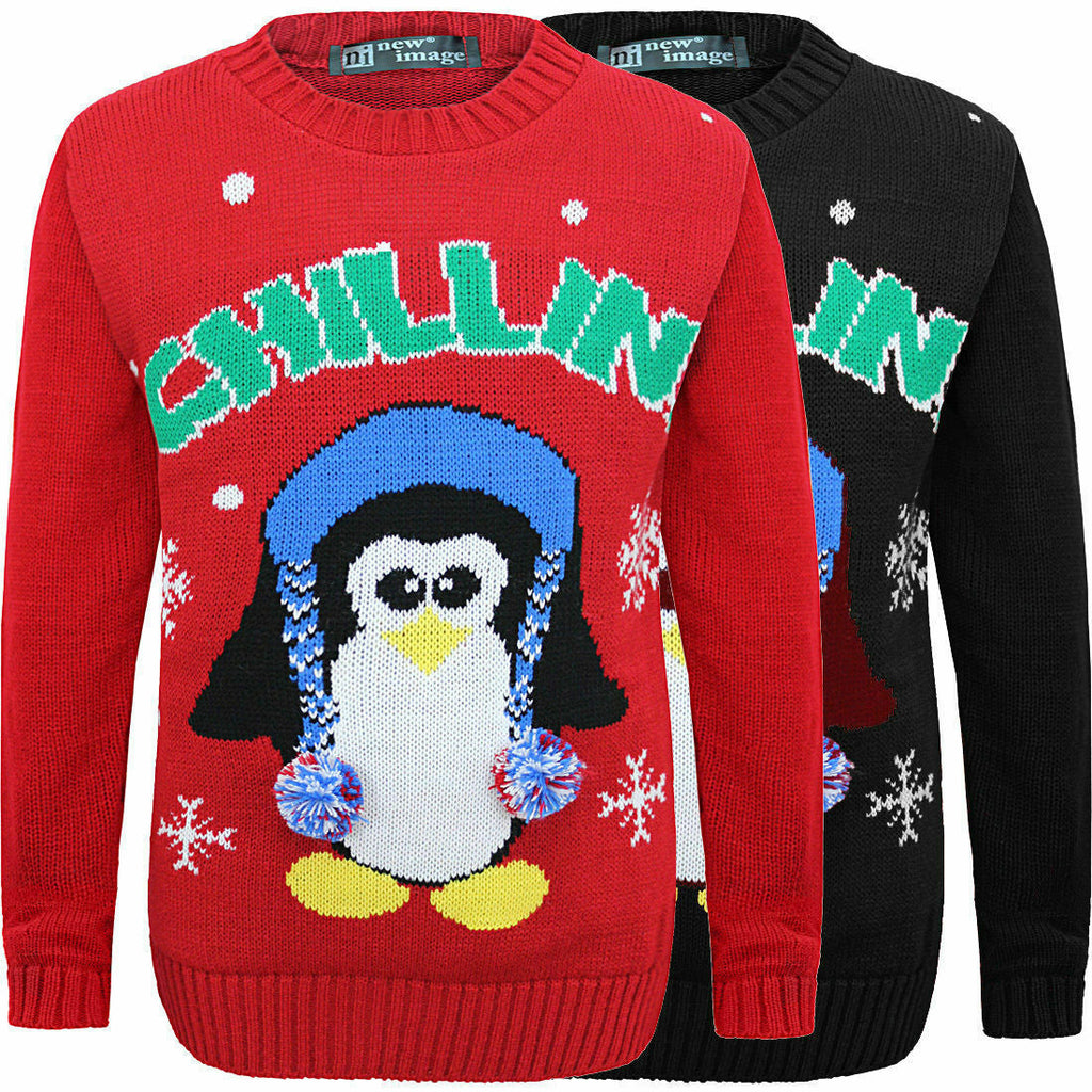 New Kids Boys ,Girls, Women Unisex Christmas Chillin Penguin Knitted Sweater Jum