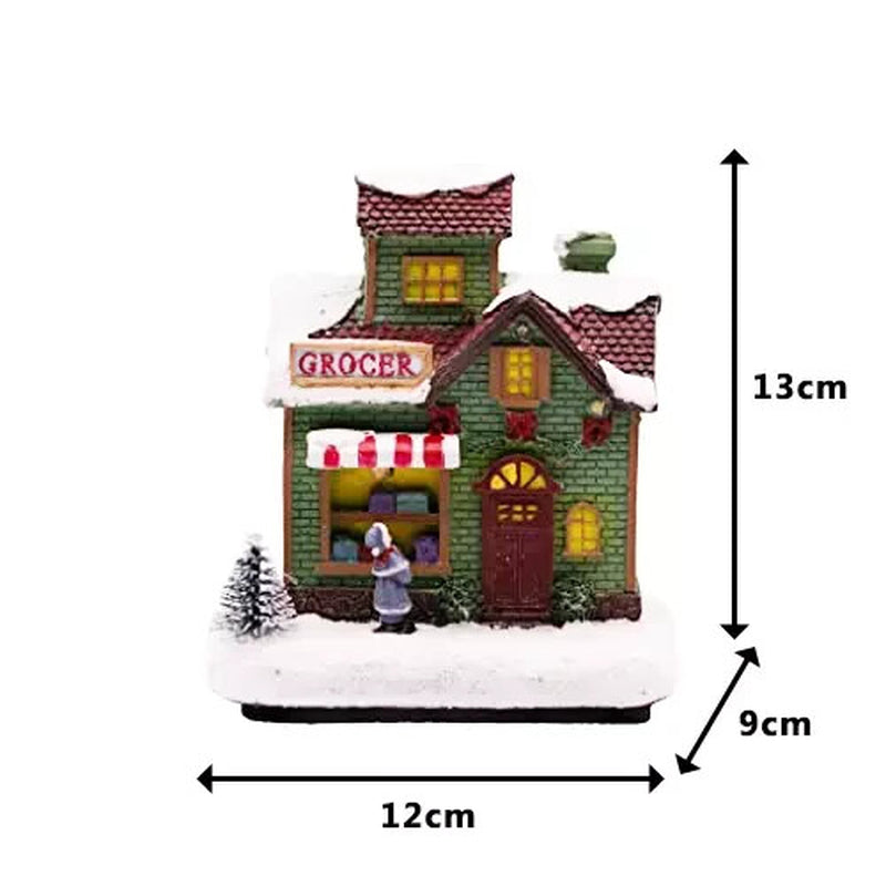 Christmas Village Scene Decoration Ornament LED Grocer Light up Xmas Home Decor