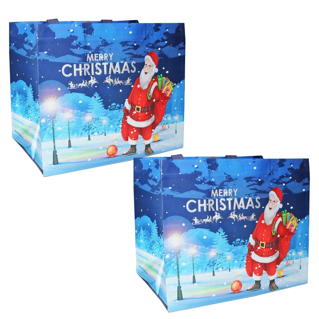 Christmas Gift Bags Set of 2 Large Shopper Xmas Presents 32Cm X 26Cm Red or Blue