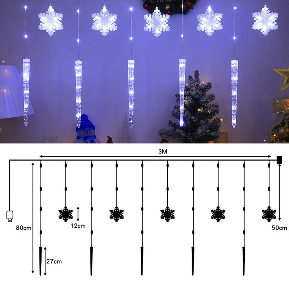 Christmas Window Lights Curtain Window Icicle Snowflake LED Fairy String Light