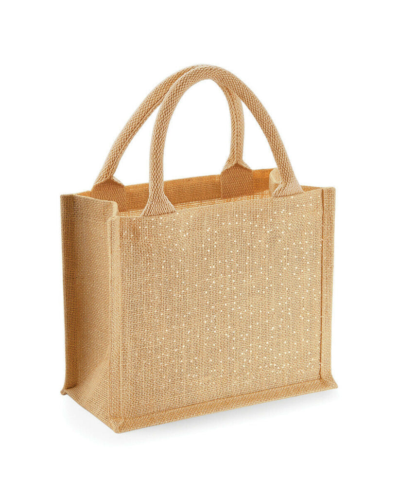 Small Hessian Jute Gift Bag Gold Shimmer Birthday Christmas Present Carry Bags