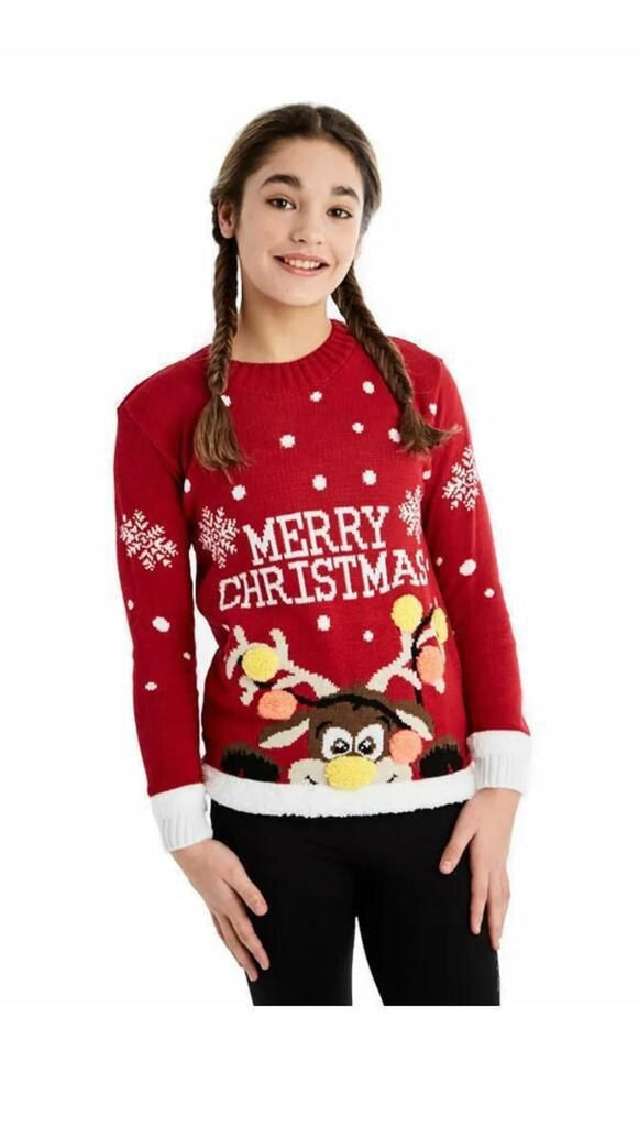 Women'S Kids Knitted Merry Christmas Xmas Snowflake & Reindeer Jumpers Top