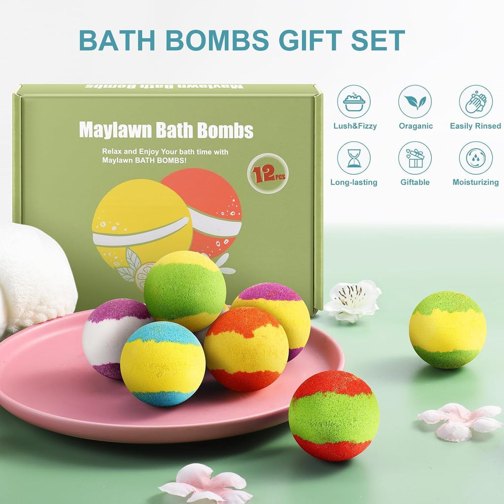 Bath Bombs Gift Set, 12-Pieces Handmade Fizzy Bubble Bath Bombs, Birthday Mothers Day Gifts Idea for Her/Him, Wife, Girlfriend, Vegan & Cruelty Free