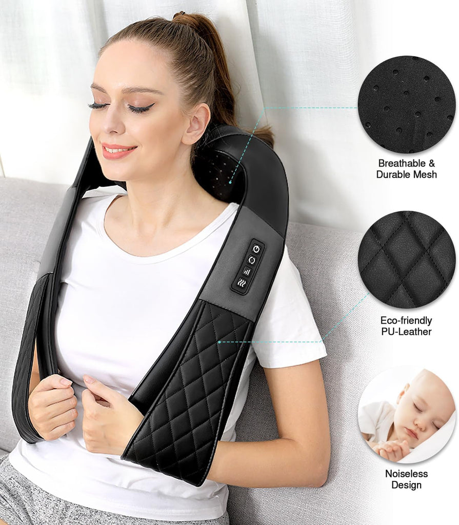 Shiatsu Back Shouder and Neck Massager with Heat - Gifts for Women/Men/Mum/Dad - Electric Deep Tissue 4D Kneading Massager for Back, Neck and Shouer Pain Relief, Use at Home, Office, Car