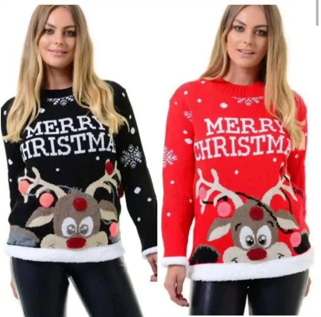 Women'S Kids Knitted Merry Christmas Xmas Snowflake & Reindeer Jumpers Top