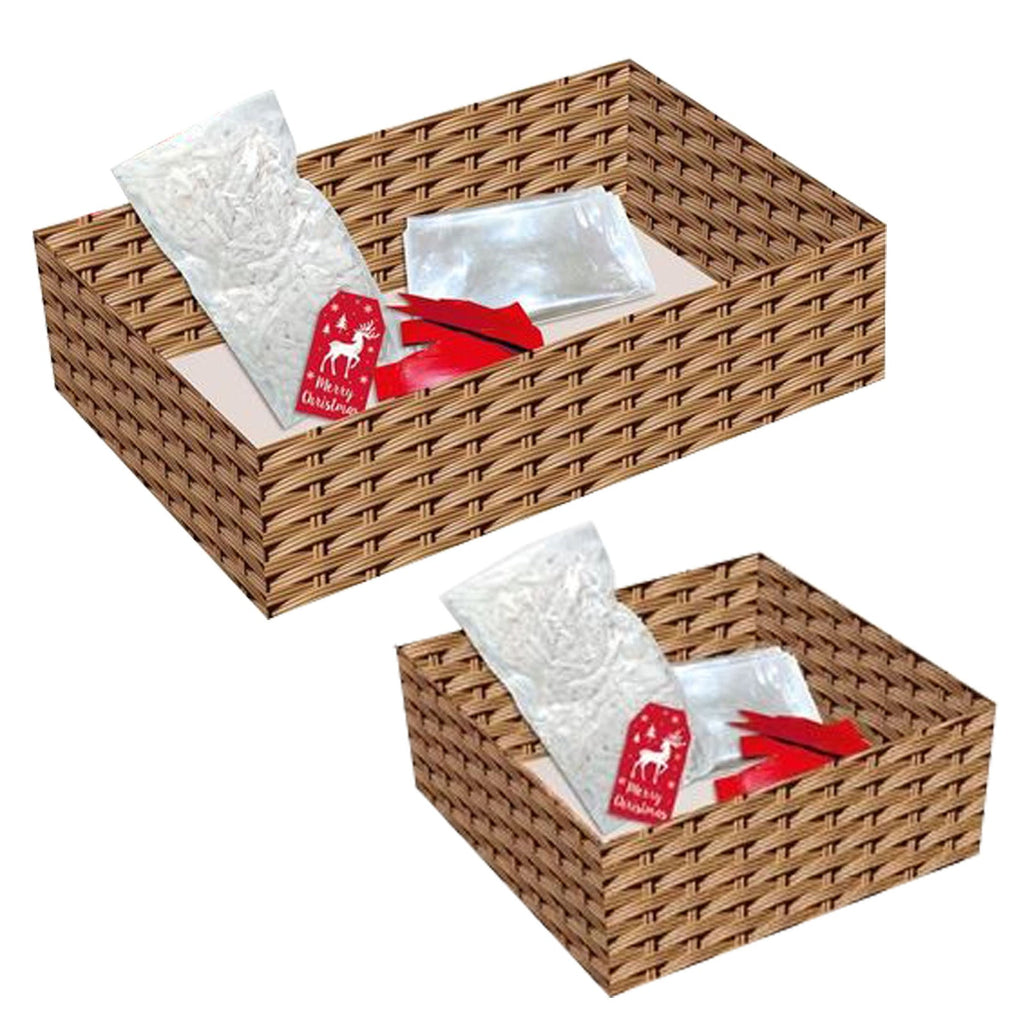 Hamper Kit Flat Pack Gift Box, Tissue, Tag, Cello Wrap, Bow - Choose Size