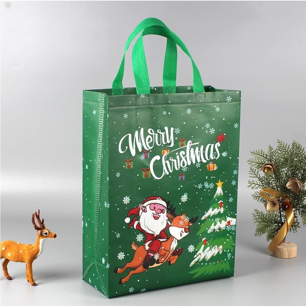 4 Pack Christmas Reusable Grocery Bag,Large Tote Bag with Handle, Gift Present
