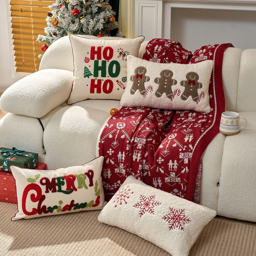UK Plush Christmas Embroidery Cushion Cover Xmas Luxury Pillow Case Home Decor