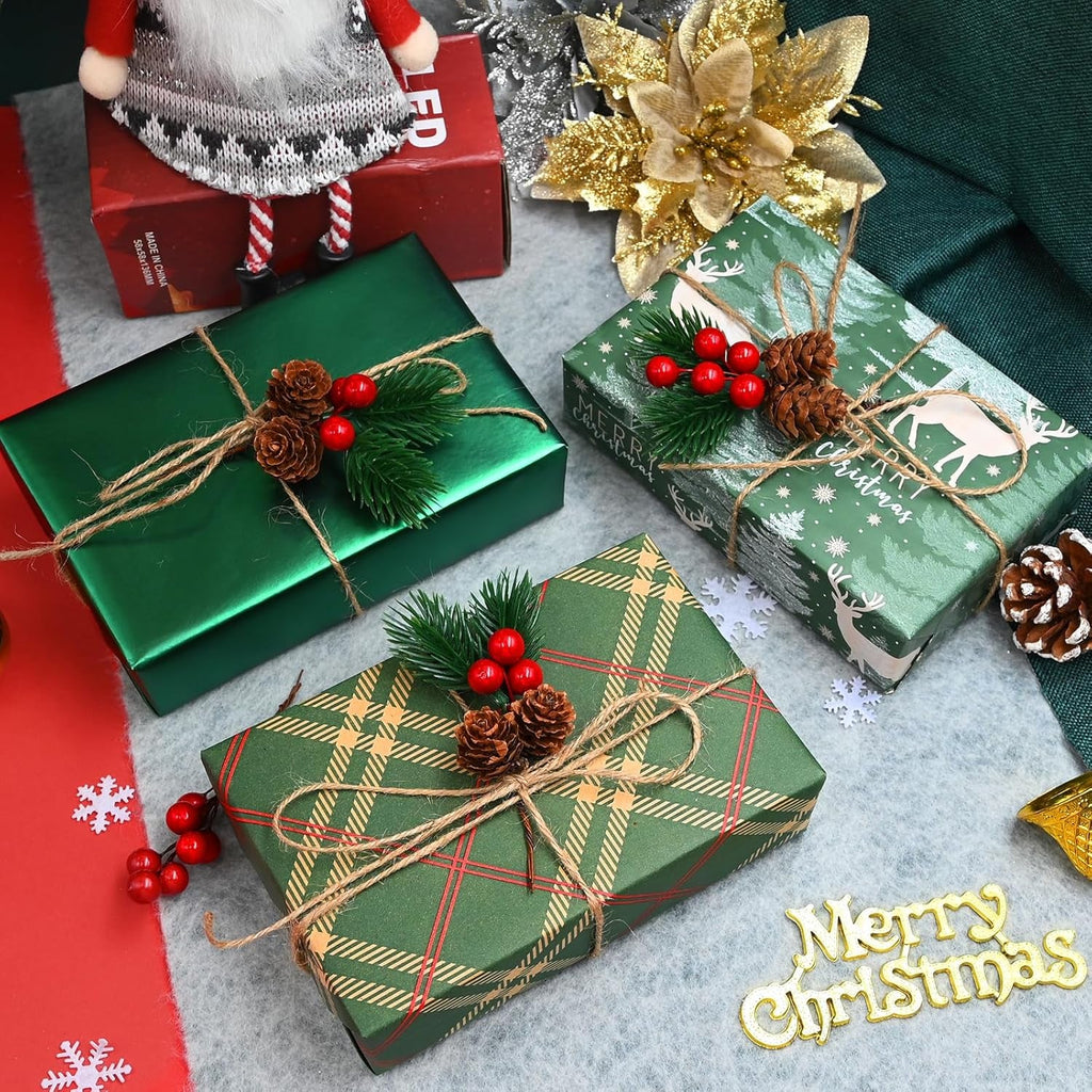 3 Rolls 43Cm * 3M Christmas Wrapping Paper, Xmas Wrapping Paper Rolls,  Recyclable Wrapping Paper Green for Festival Xmas Decoration