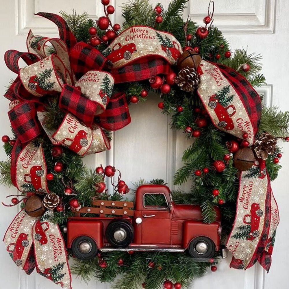 Christmas Wreath Artificial Pinecone Red Truck Car Bowknot Berry Garland