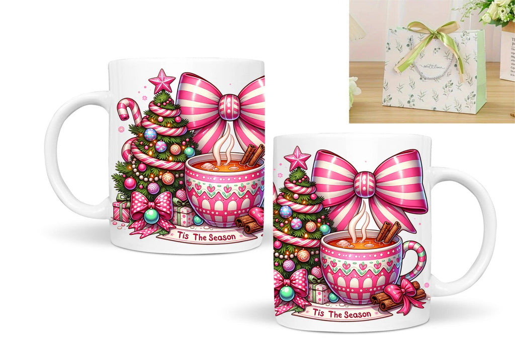 Retro Christmas Tis the Season Mug Gift 11 Oz Ceramic Hot Chocolate Coffee Tea