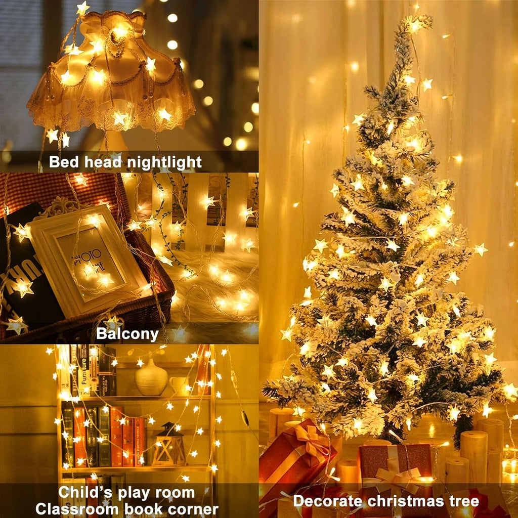Plug in LED String Lights, Mains Powered 100 LED Star Christmas Lights with Remo