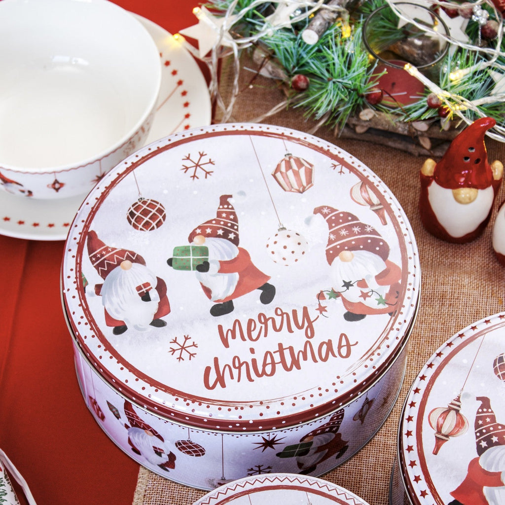 3Pc Christmas Gonk Nesting Cake Tins Set Metal Xmas Gnome Kitchen Baking Storage