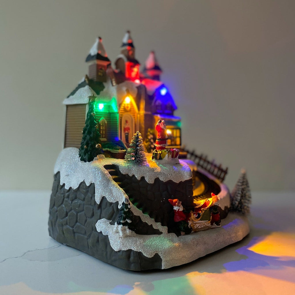Christmas Village Scene Decoration Ornament with LED Lights Moving Train & Sound
