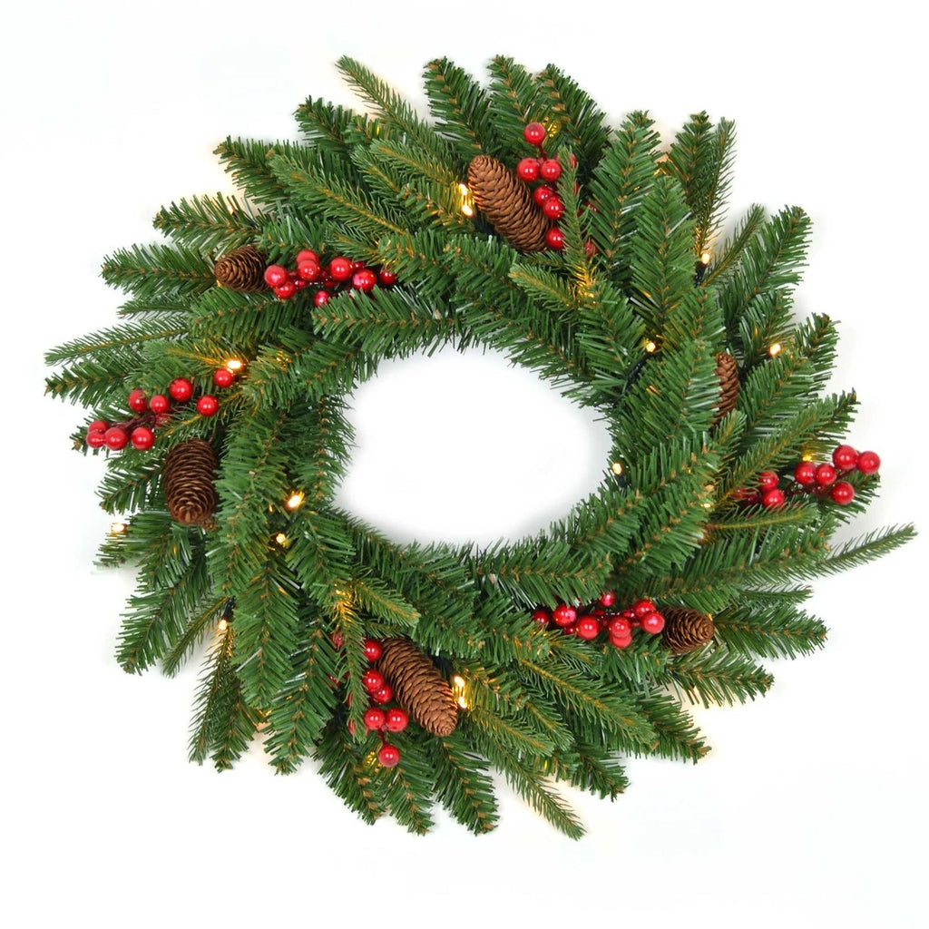 Christmas Wreath Pre Lit Green Artificial Bushy Pines Wall Door XMAS Home Decor