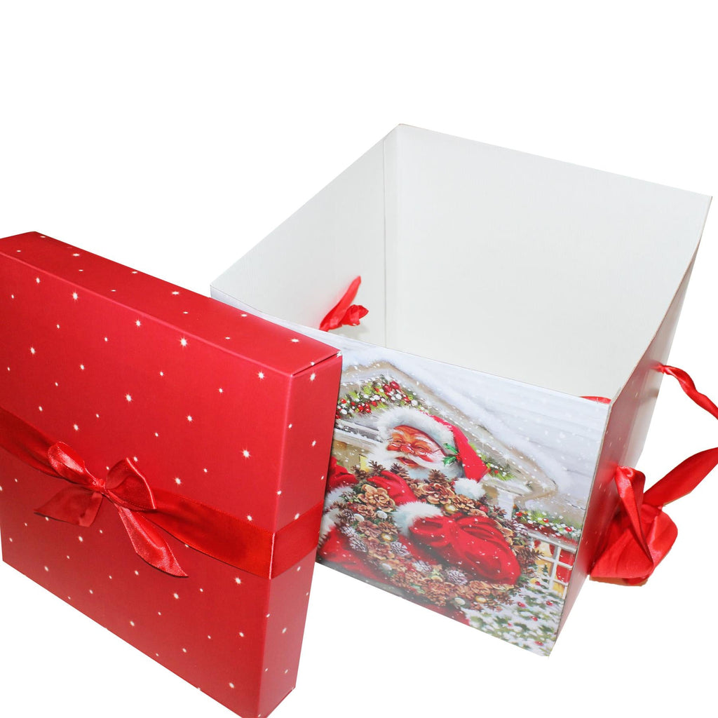 Christmas Eve Gift Box with Ribbon Bow 'Flat Pack' 28Cm X 27.5Cm - Choose Design