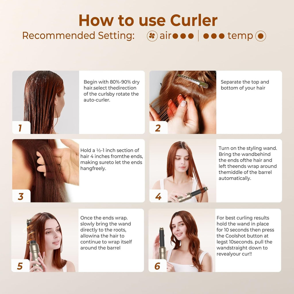 6 in 1 Hair Styler,  Hair Dryer Brush with Automatic Hair Wrap Curler, Thermal Brush, Hot Airbrush Airstyler, Hair Straightener, Magic Styler Gift Set for Women Volume, Curls, Styling - White