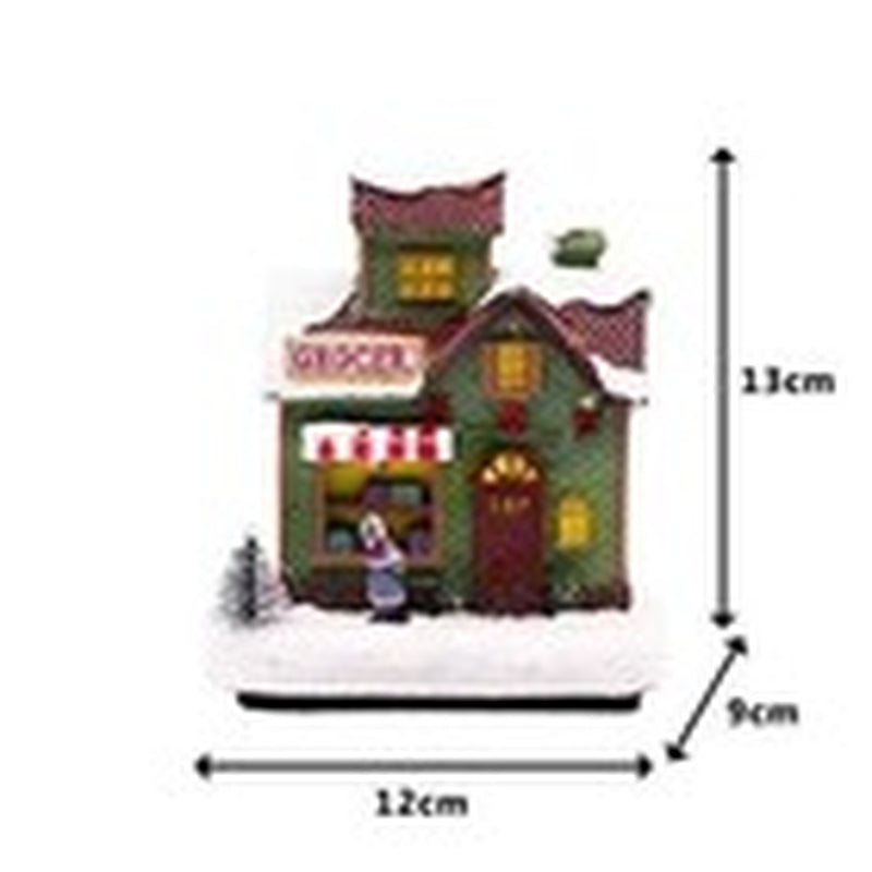 Christmas Village Scene Decoration Ornament LED Grocer Light up Xmas Home Decor