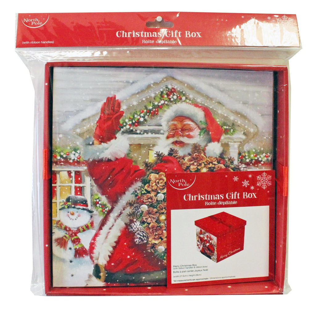 Christmas Eve Gift Box with Ribbon Bow 'Flat Pack' 28Cm X 27.5Cm - Choose Design