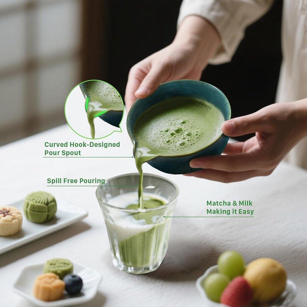 Matcha Kit, 7 Pcs Matcha Set - Ceramic Matcha Bowl & 100% Handmade Bamboo Matcha Whisk with Whisk Holder, Bamboo Scoop, Rest, Matcha Sifter & Tea Towel - Complete Matcha Whisk Set