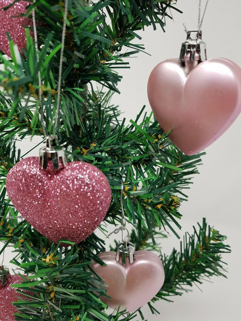 6 Blush Dusty Pink Heart Bauble Christmas Ornament Hanging Tree Decorations