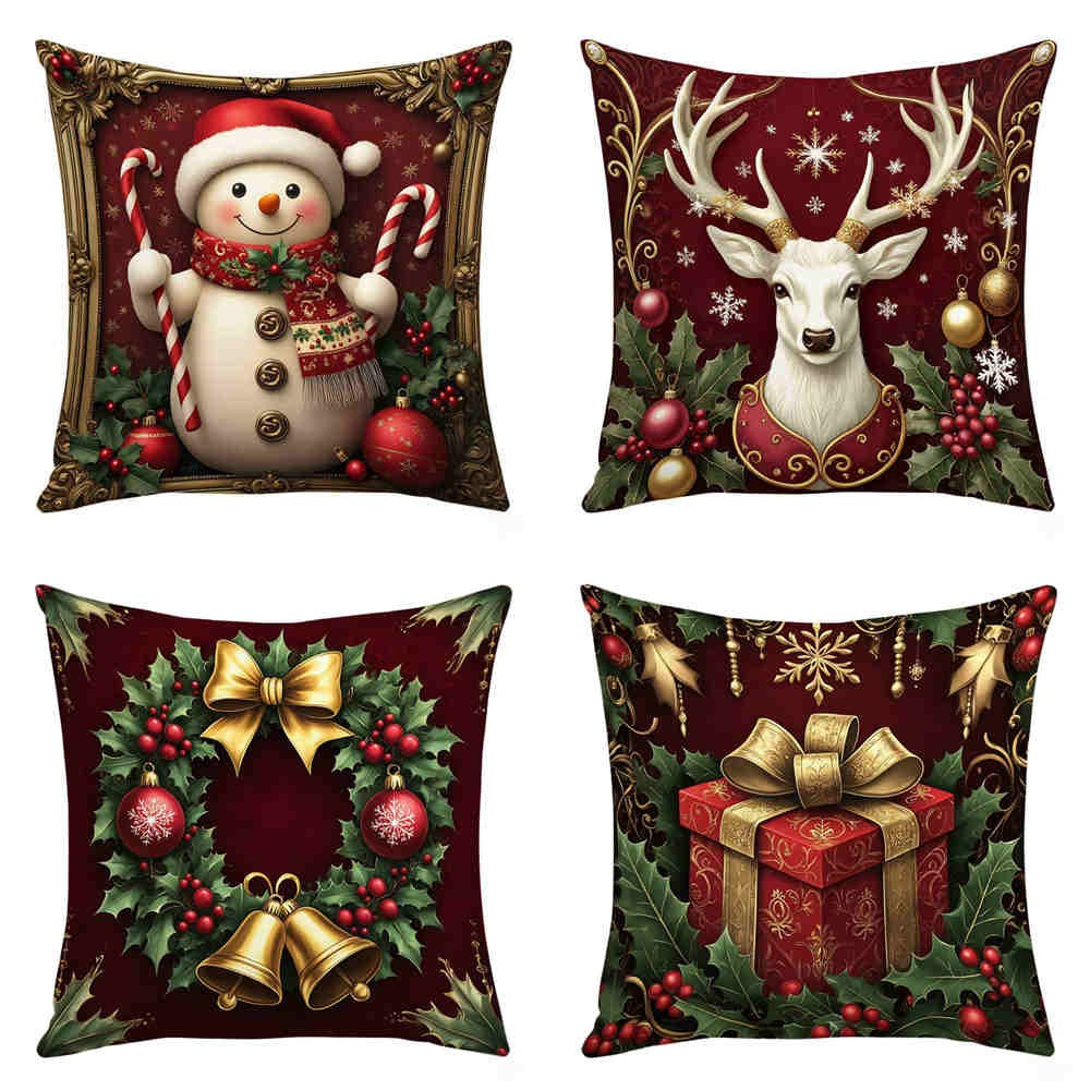 UK Red Merry Christmas Velvet Cushion Cover Xmas Pillow Case Sofa Home Decor 18"