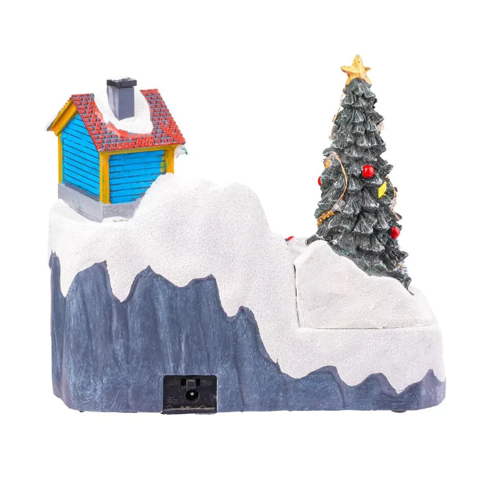 Christmas Village Scene Decoration Sledging Musical Moving Ornament Light Up