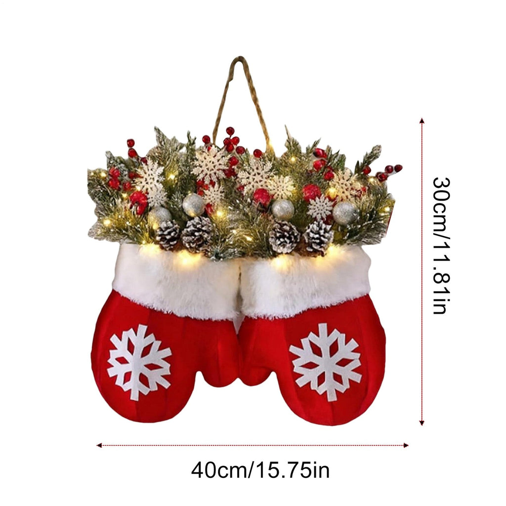 Christmas Wreath Indoor Christmas Mitten Wreath with LED Lights