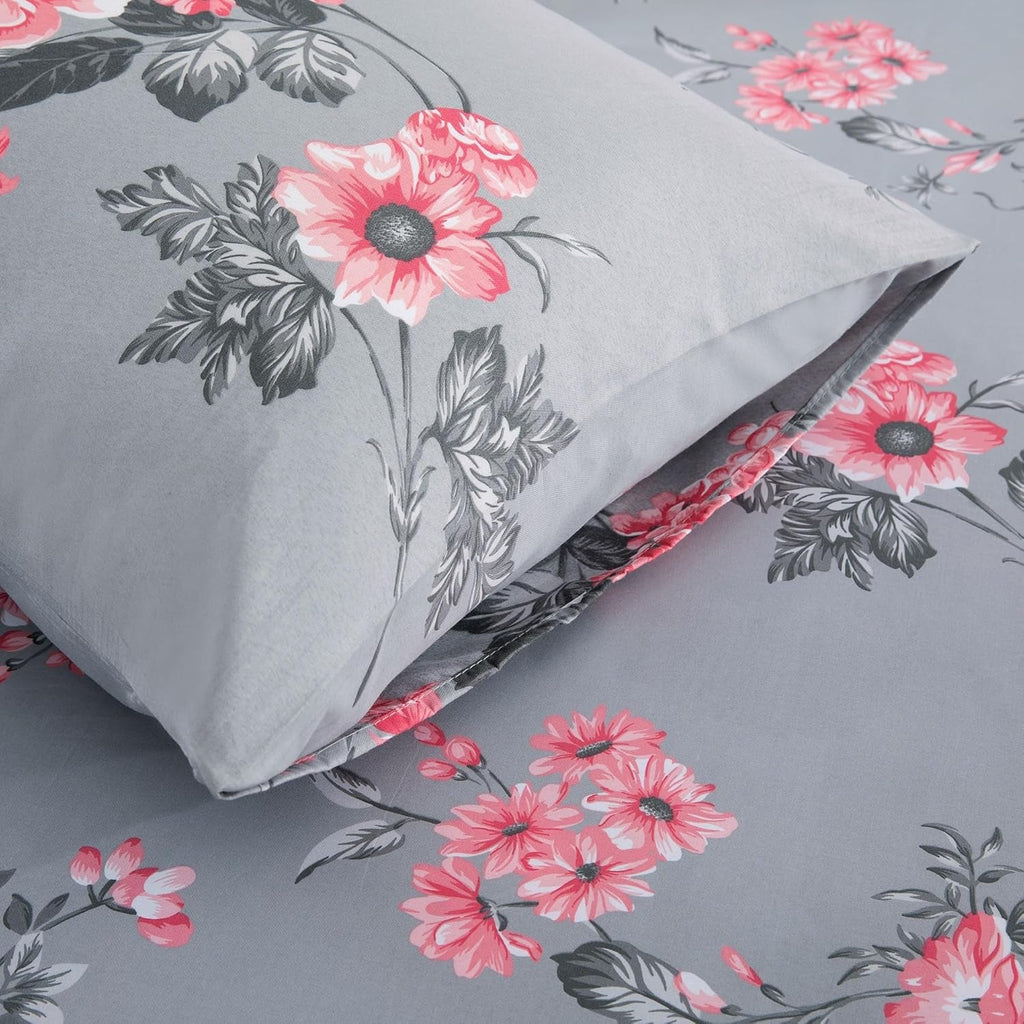 King Size Duvet Cover Sets Soft Printed Luxury Bedding Set Brushed Microfiber Duvet Covers with Pillowcases (Grey Bouquet 230X220 CM)