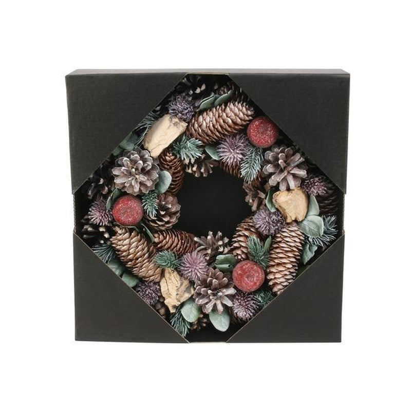 30Cm Green/Lilac Wreath - Pine Cones & Apples - Autumnal or Xmas Theme