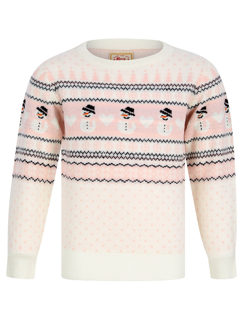 Kids Girls Christmas Jumper Snowman Jacquard Nordic Fairisle Xmas Sweater