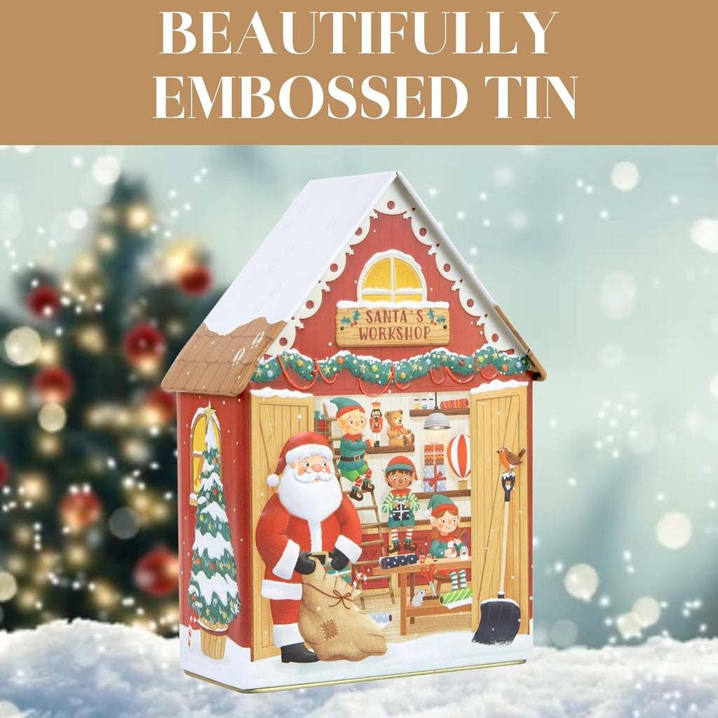 Santa'S Workshop Musical Souvenir Tin Filled with Devon Toffee - Toffee Sweet Tin with Individually Wrapped Sweets, Novelty Musical Tins with Festive Sweets - Luxury Christmas Treats Gift Box