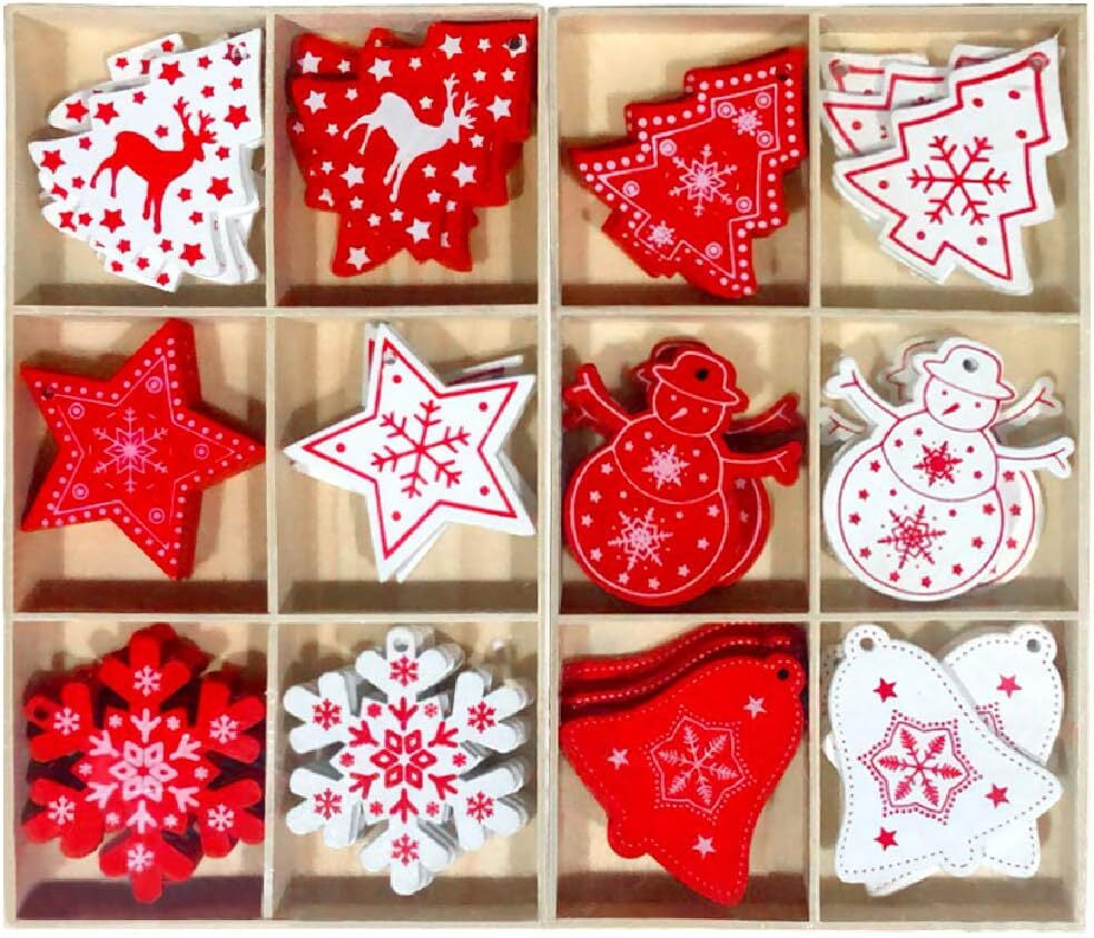 60X Christmas Hanging Ornament Wooden Christmas Tree Winter Hanging Wall Decor