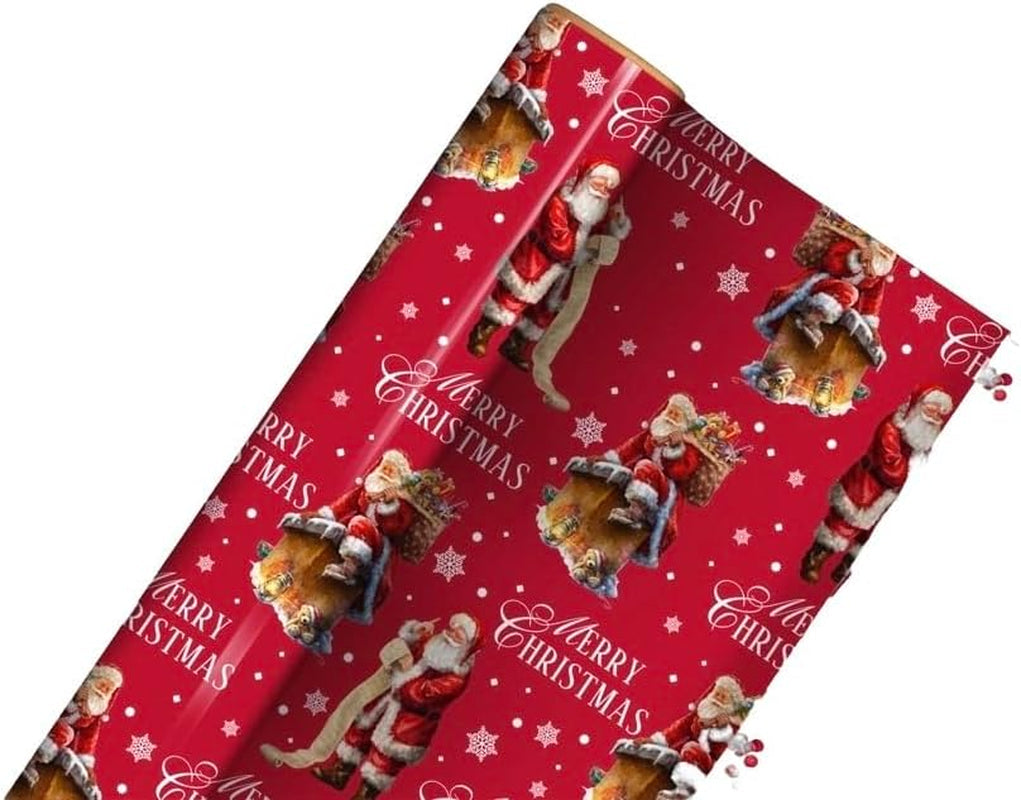 8M (2 X 4M) Traditional Christmas Gift Wrap Paper Roll - Red Santa Father Christmas