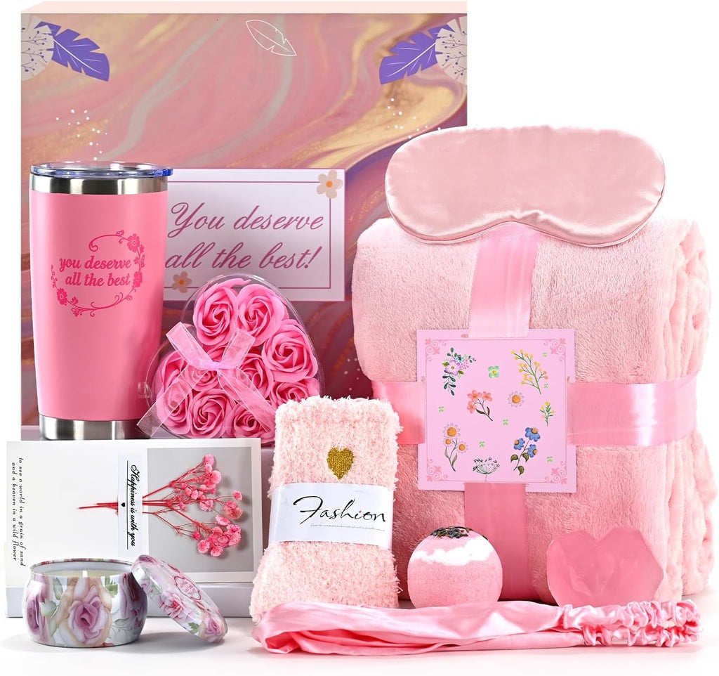 Luxury 10-Piece Gift Basket, High-End Spa Set, Birthday Gifts, Mother'S Day/Christmas/Valentine'S Day/Anniversary Gifts Exclusively for Women, Including Blankets, Tumbler, and Scented Candles.