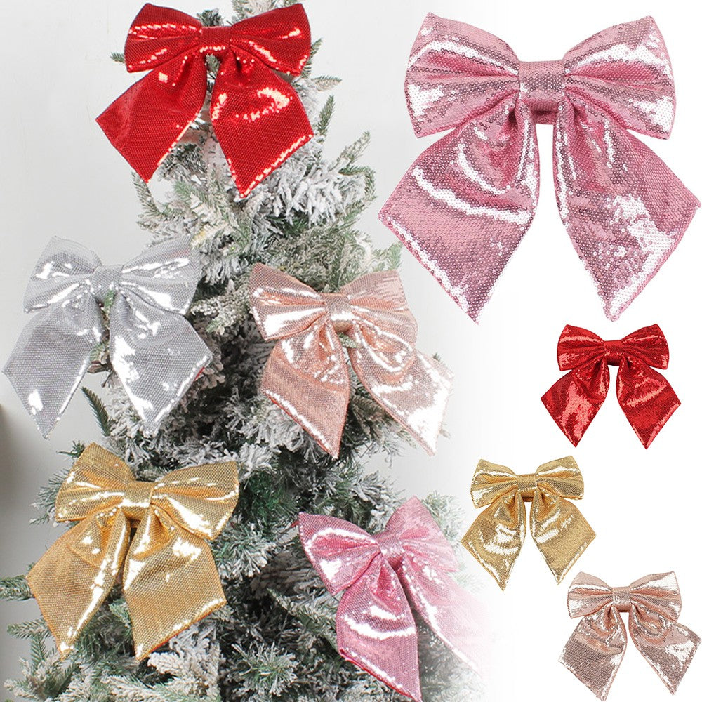 Large Glitter Christmas Bow Elegant Bowknot Ornaments Christmas Tree Decorations