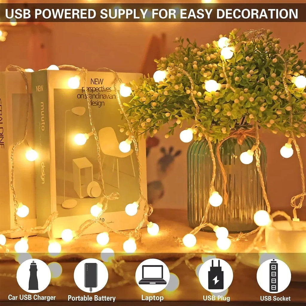 LED Globe Bulb Ball Fairy String Indoor Lights Battery Powered Outdoor Light