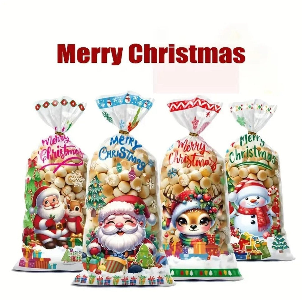 25X Christmas Santa Party Favour Cellophane Candy Biscuit Bag Sweets Treat Goody