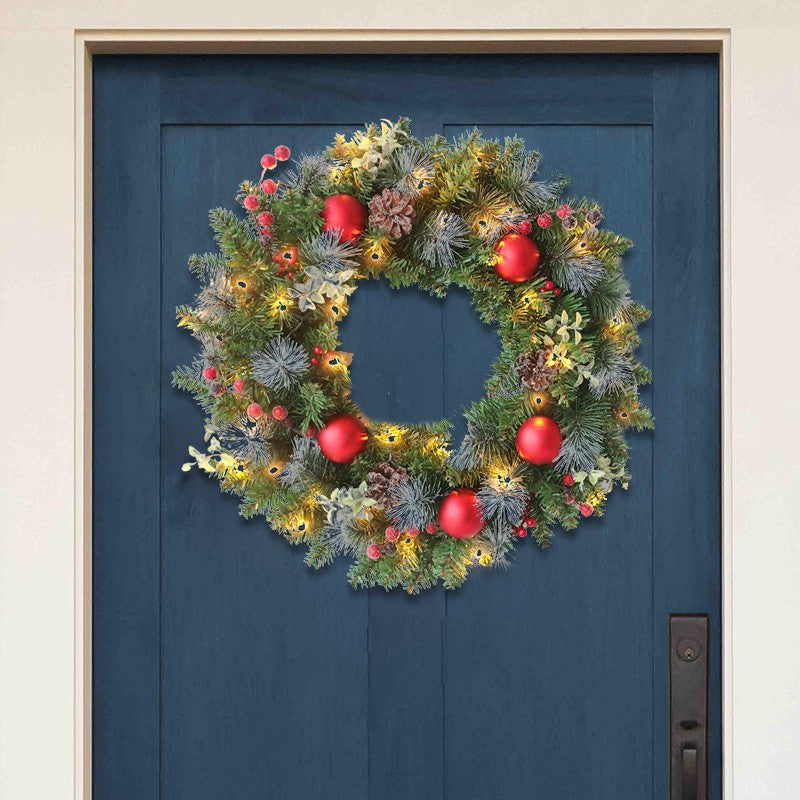 LED Christmas Wreath for Front Door Garland Christmas Xmas Ball Decor Outdoor Uk