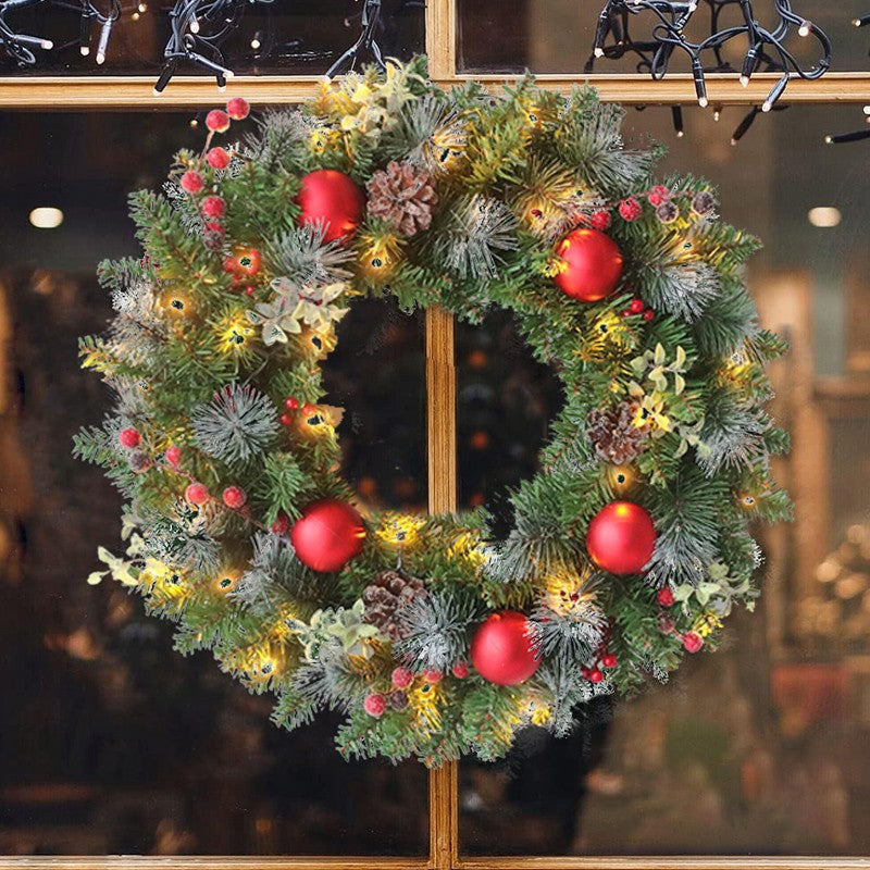 LED Christmas Wreath for Front Door Garland Christmas Xmas Ball Decor Outdoor Uk