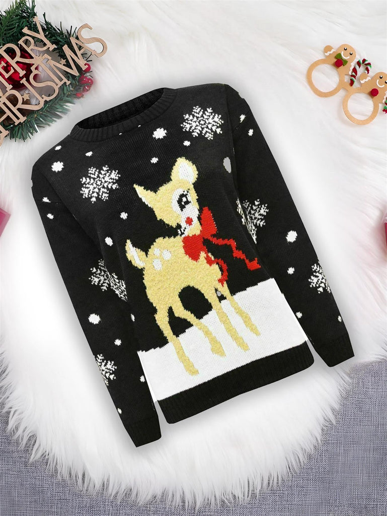 Christmas Jumper Kids Girls Baby Deer Novelty Xmas Knitted Jumper Warm Sweater