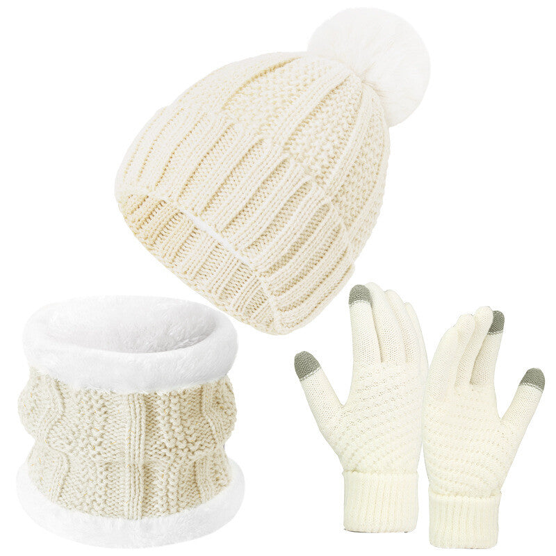 Womens Girls Thick Knit Hat Scarf and Touchscreen Gloves Set Knitted Winter Gift