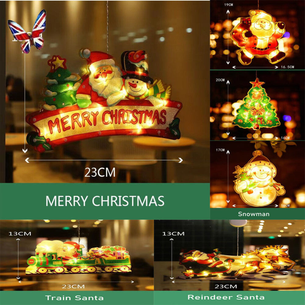 Christmas Window Hanging LED Lights Xmas Ornament Suction Cup Battery Home Party