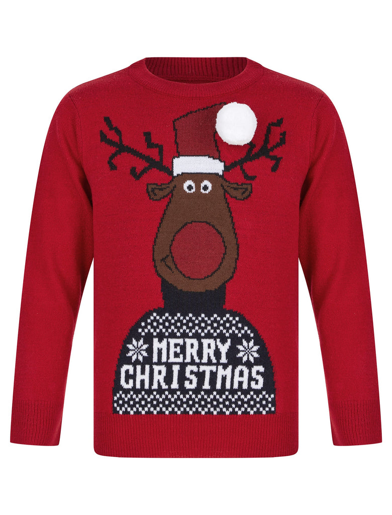 Kids Boys Christmas Jumper Reindeer 3D Pom-Pom Xmas Sweater Pullover Novelty